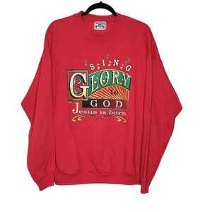 Vintage 1998 Lee XL Red "Sing Glory God Jesus Is Born" Baptist Church Sweatshirt